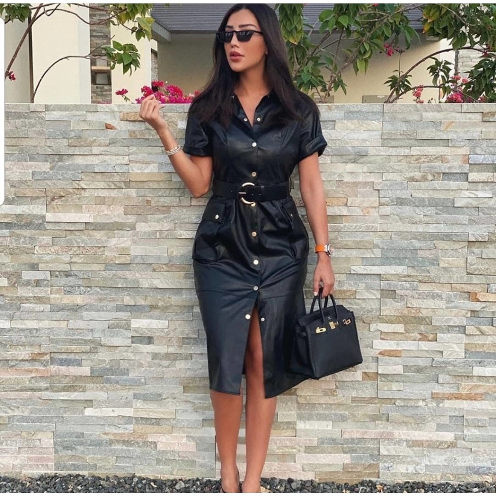 Zara Faux Leather Snap Front Dress Black - Picture 4 of 10